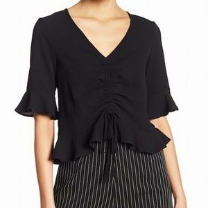 ELODIE NEW BLACK CINCH TIE FRONT V-NECK WOMEN